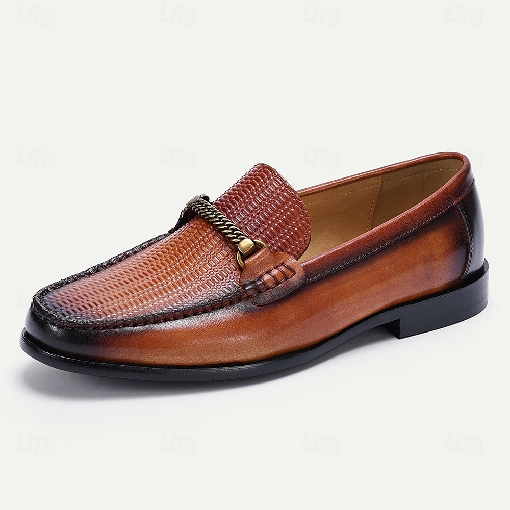 Stylish Brown Leather Loafers with Woven Detail and Metal Bit for Men | Perfect for Casual and Business Casual 2025 - $94.99 –P2