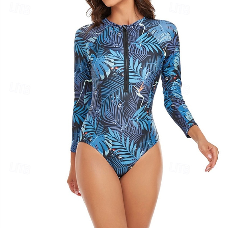Γυναικεία Προστατευτικά Μαγιό Άνθινο Εκτυπωμένο Μποστινό Φερμουάρ Γρήγορο Στέγνωμα Ελαφρύ Αναπνέει Μακρυμάνικο Κορμάκι Μαγιό Σέρφινγκ Παραλία Θαλάσσια Σπορ Καλοκαίρι 2026 - $22.99 –P4