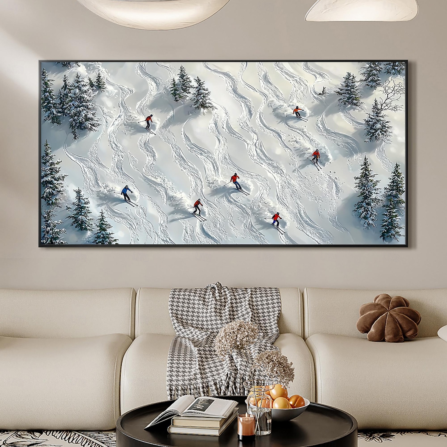 Handmade Original Skiing Painting Oil Painting On Canvas Abstract Texture Winter Landscape Painting Wall Art for Home Decor With Stretched Frame/Without Inner Frame Painting 2025 - $139.99 –P2