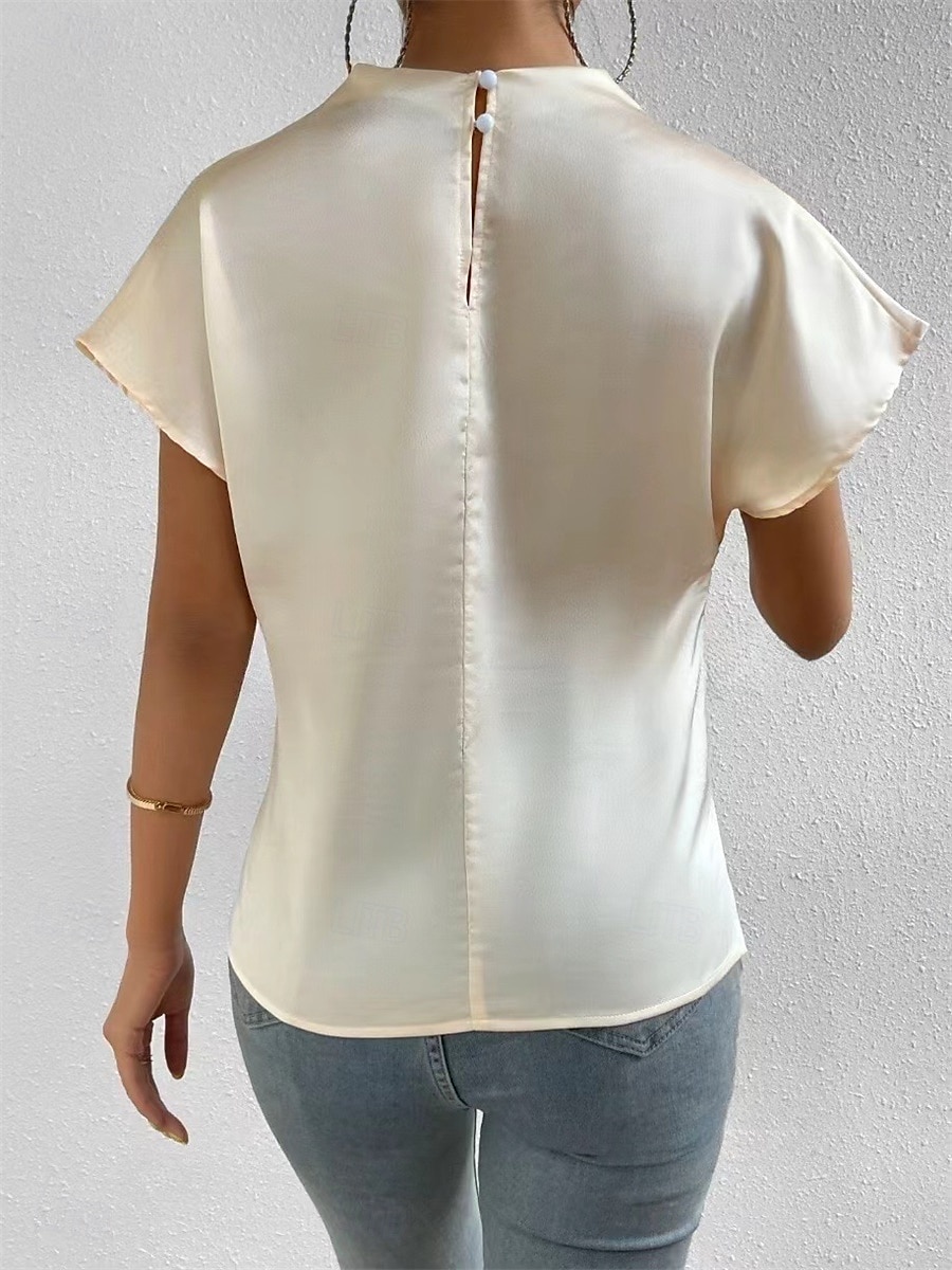 Dame Bluse Helfarge Daglig Stilfull Fritid Kortermet Crew-hals Vanlige topper Daglig Lapper Svart Hvit Rosa Sommer Vår Høst 2025 - $23.99 –P2