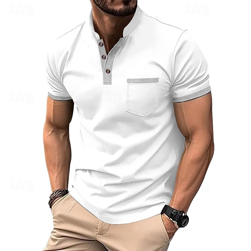 Men's Golf Shirt Golf Polos Shirts Work Casual Stand Collar Short Sleeve Basic Modern Color Block Patchwork Buttons Spring & Summer Regular Fit Black White Army Green Blue Brown khaki Golf Shirt 2025 - $17.99 –P2