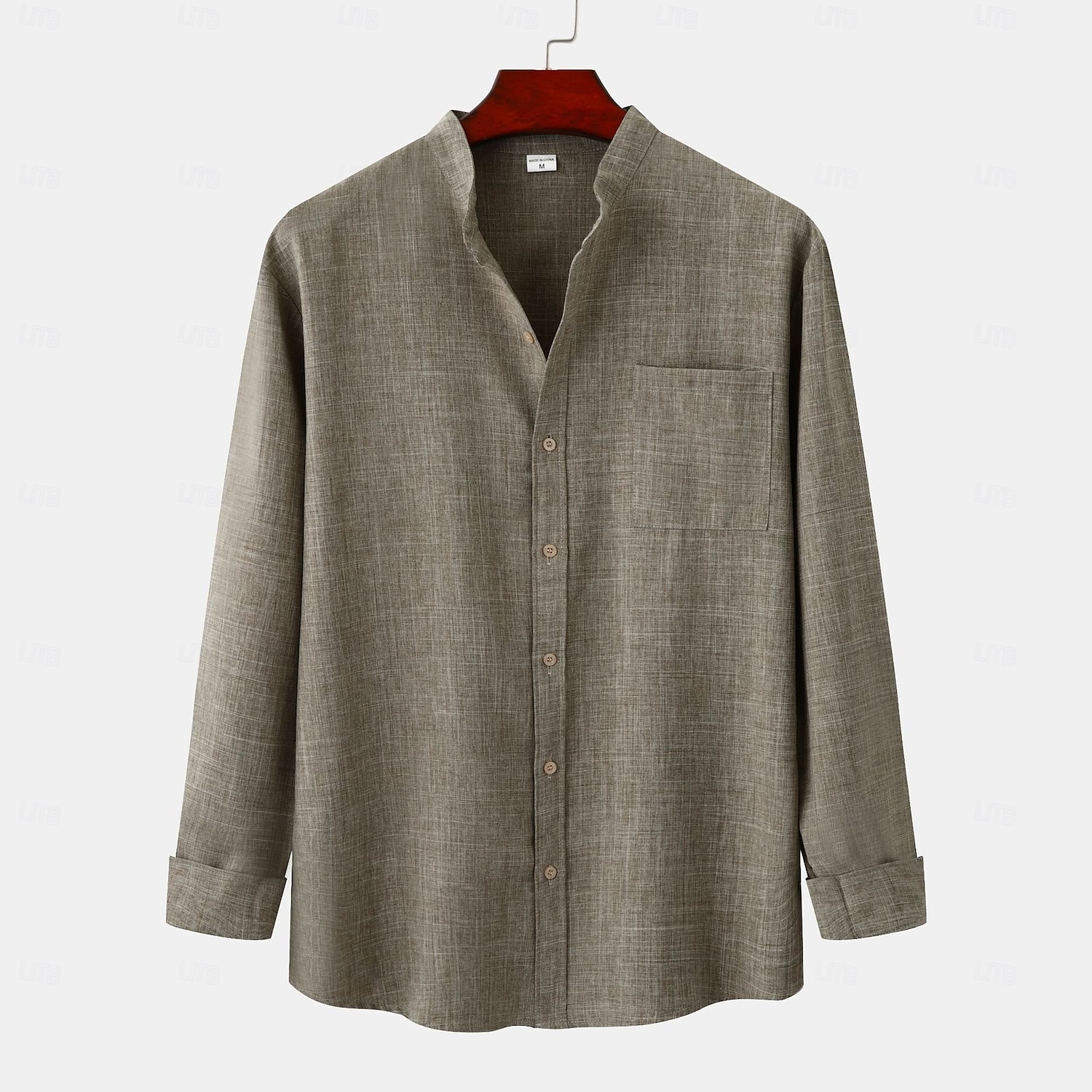 Herren Hemd leinenhemd Hemd mit Stehkragen Knopfhemd Glatt Urlaub Festtage Purpur Khaki Grau Langarm Stehkragen Sommer Frühling & Herbst Bekleidung 2025 - $29.99 –P2