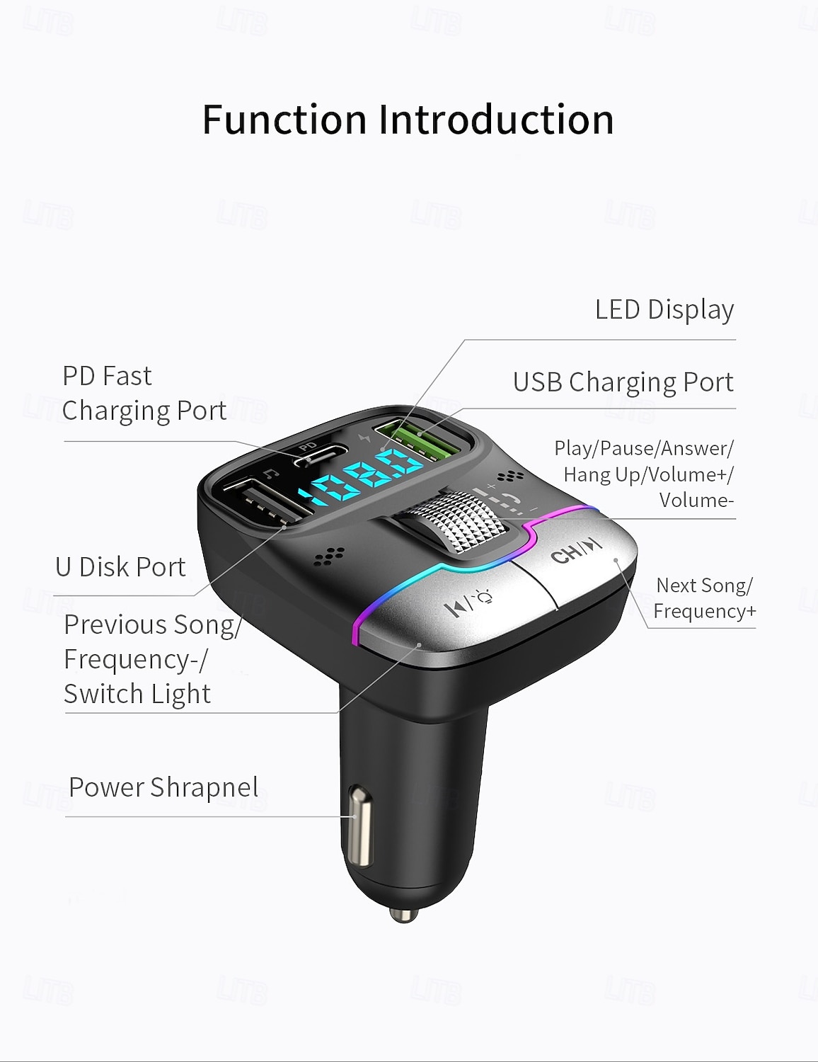 Car Charger Dual USB Smart Fast Chargers with Charging Cable Bluetooth 5.0 FM Transmitter MP3 Player 2025 - $27.99 –P15