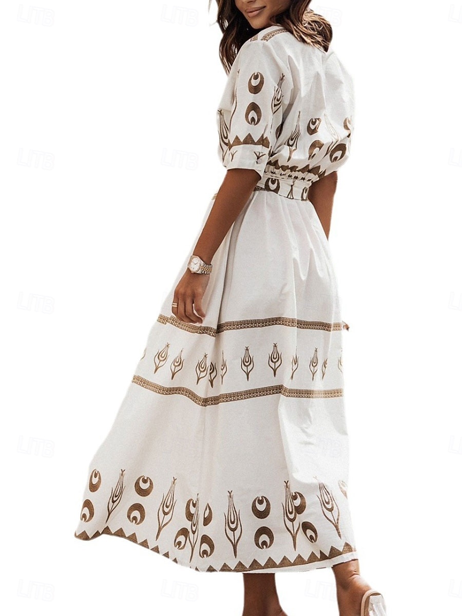 rochie cămașă de damă rochie midi vacanță petrecere afaceri la modă elegantă guler de cămașă nasturi mânecă scurtă vară primăvară grafică lejer 2025 - $41.99 –P5
