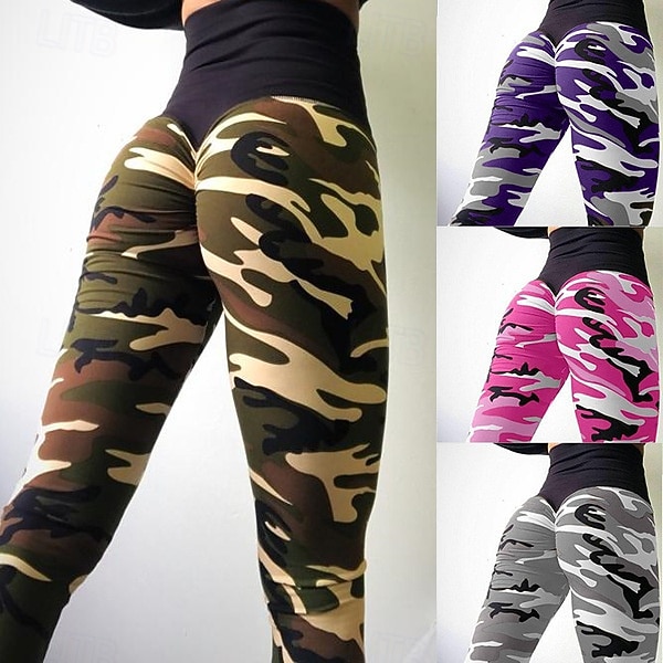 Women's Yoga Pants Yoga Leggings Patchwork Basic Butt Lift Tummy Control High Waist Pilates Gym Workout Workout Tights Cropped Pants Camo / Camouflage Camouflage Purple Grey Fall Winter Sports 2026 - $12.99 –P3