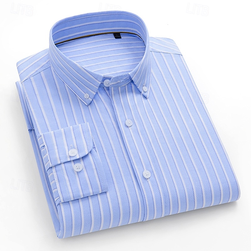Men's 100% Cotton Oxford Shirt grey blue Light Green Pink Purple Long Sleeve Striped Button Down Collar School Wedding Buttons Clothing Apparel Neutral Fashion Daily 2025 - $28.99 –P11