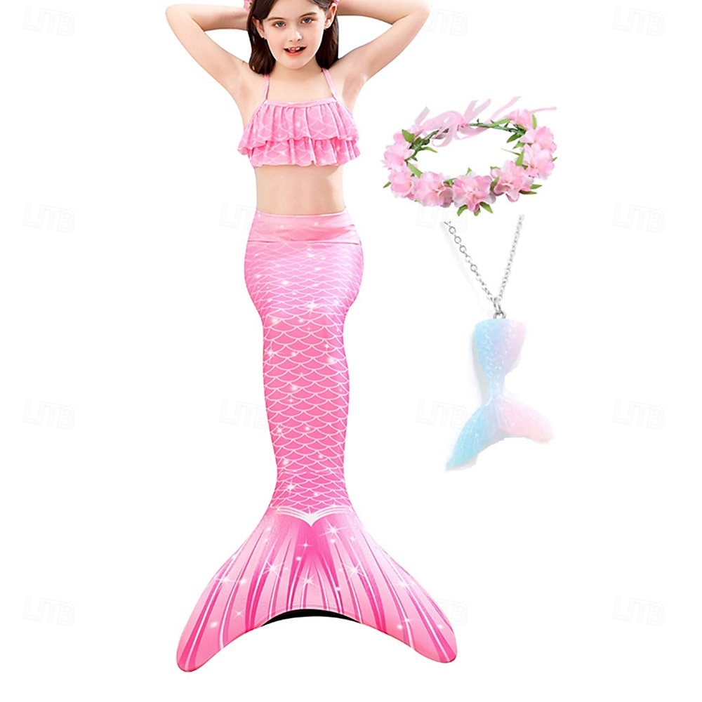 Kinderen Voor meisjes Vijf stuk Zeemeermin zwemkleding Badmode Bikini Strand Zwemmen Regenboog Tie Dye leuke Style Badpakken 3-10 jaar Zomer Licht Blauw Kleurrijk 2025 - $30.99 –P9