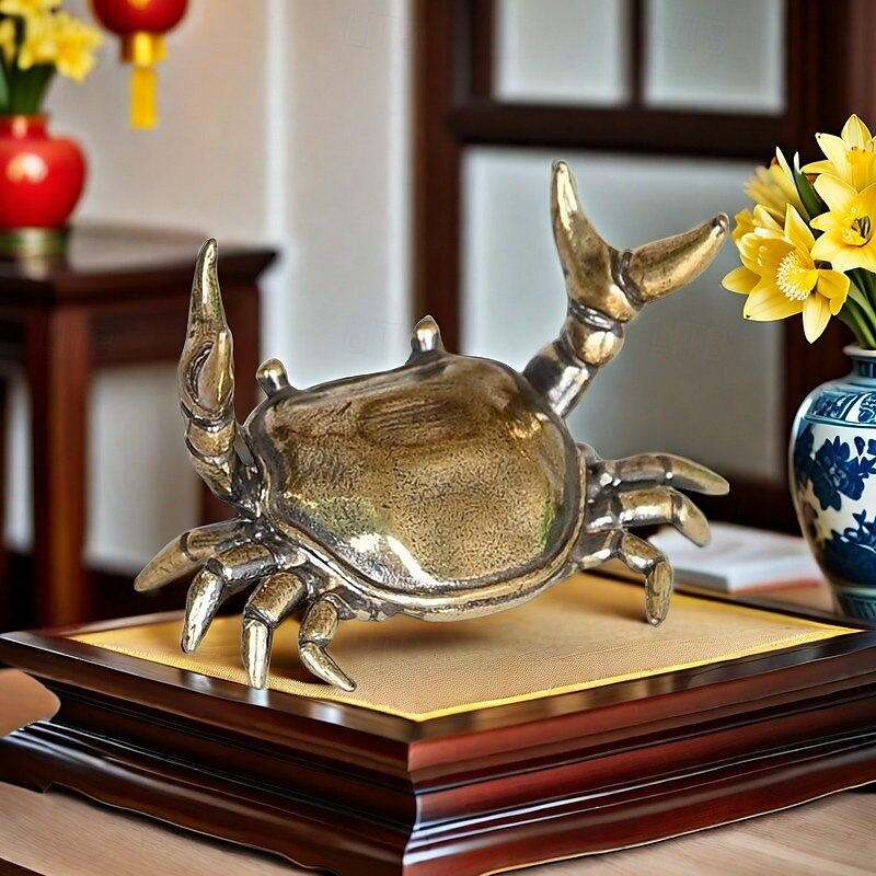figurine de crabe vintage en cuivre plaqué, décoration de bureau en crabe d'haltérophilie, ornement de table à thé créatif, porte-stylo et décoration de bureau artisanale de 2025 ? $9.49 –P2