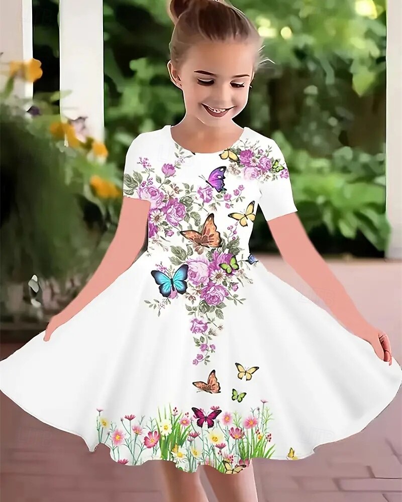 Easter Girls' 3D Graphic Butterfly Flower Dress Short Sleeve Summer Spring Vacation Daily Holiday Princess Beautiful Sweet Kids 4-12 Years Casual Dress A Line Dress Knee-length Regular Fit 2026 - $15.99 –P1