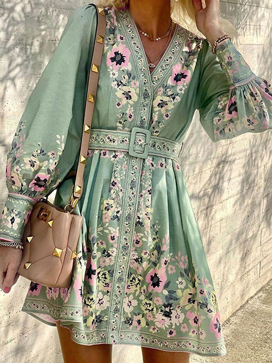Mulheres Minivestido Vestido casual Vestidos Boho Chic Vestido Boho Elegante Boêmia Estilo bonito Férias Diário Praia Ajuste Largo Gráfico Manga Longa Decote V Verde Claro Azul Céu Roxo Primavera de 2025 por $41.99 –P1