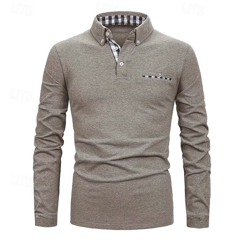 Herren Golfhemd Golf Poloshirts Arbeit Casual Kargen Langarm Basic Modern Farbblock Patchwork Knopf Frühling & Herbst Regular Fit Königliches Blau Blau Dunkelgrau Khaki Hellgrau Hellblau Golfhemd 2025 - $25.99 –P14