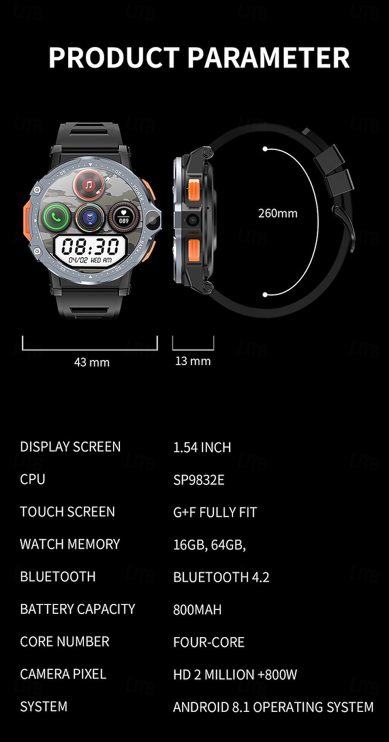 iMosi PG999 Smart Watch 1.54 inch 4G LTE Cellular Smartwatch Phone 4G Pedometer Call Reminder Heart Rate Monitor Compatible with Null Men GPS Long Standby Hands-Free Calls IP 67 43mm Watch Case 2025 - $94.99 –P18