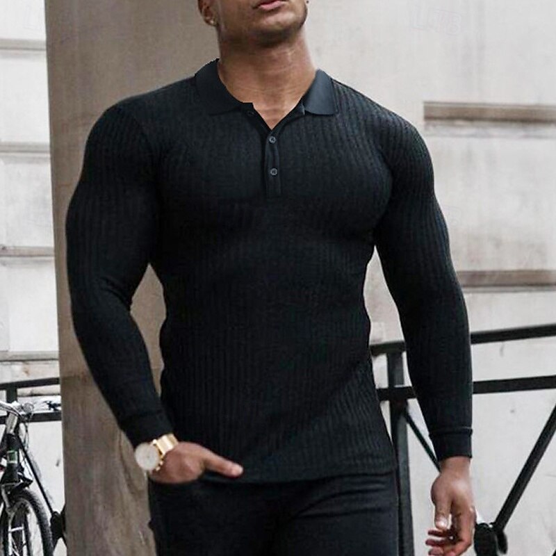 Herren Polos mit Knöpfen Golfhemd Casual Sport Kargen Langarm Modisch Basic Glatt Knopf Sommer Schwarz Weiß Polos mit Knöpfen 2025 - $23.99 –P8