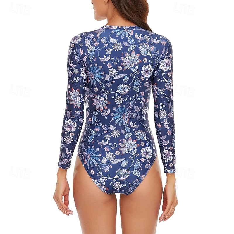 Per donna Top sottomuta Costume Intero Floreale Patchwork Stampato Cerniera Frontale Asciugatura Rapida Leggero Traspirante Manica Lunga Body costume da bagno Surf Spiaggia Sport Acquatici Estate del 2026 a $32.99 –P15