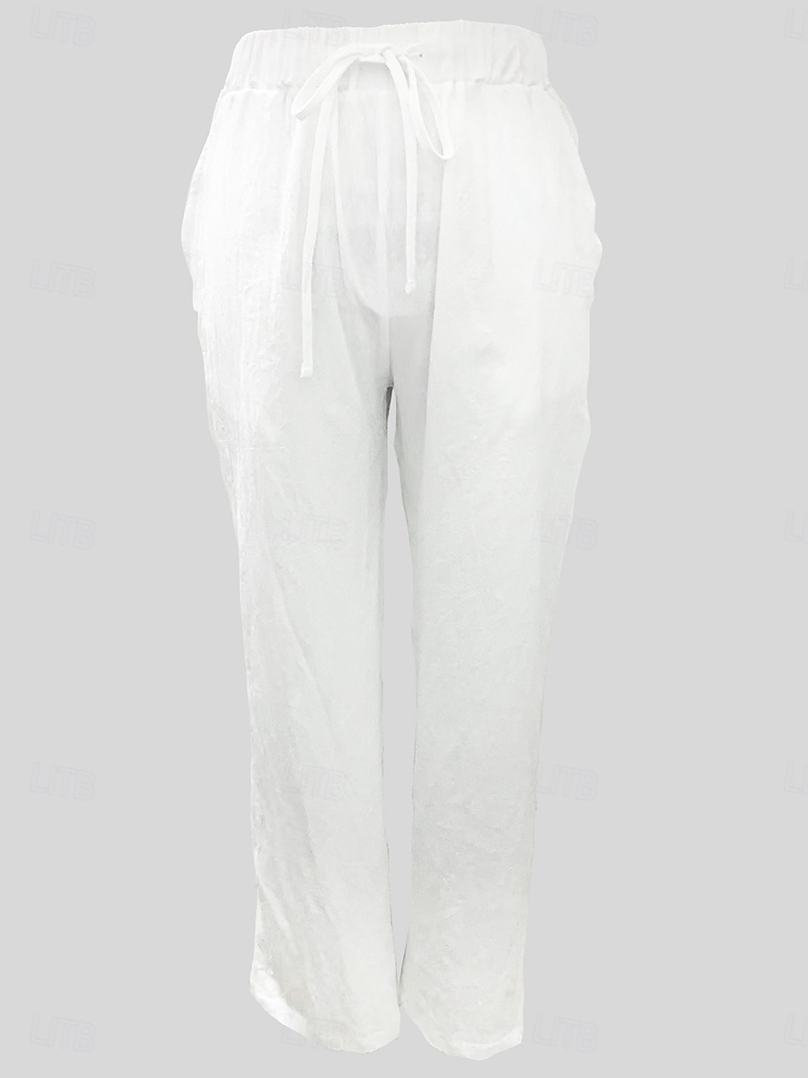 Femmes Short en coton et lin Pantalon inspiré du lin Pantalon en coton et lin Simple Classique & Intemporel Longueur complète Taille haute Couleur Unie Patchwork Avec Poches Cordon de serrage de 2025 ? $21.99 –P5