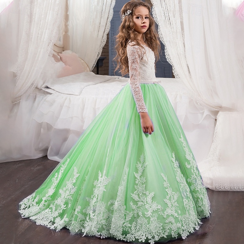 Vestido para Meninas das Flores Crianças Para Meninas Vestido de princesa Espetáculo Casamento Festa Elegante Lindo Com Transparência Flor Manga Longa Gola Redonda Branco Rosa 4 anos + de 2026 por $83.99 –P12