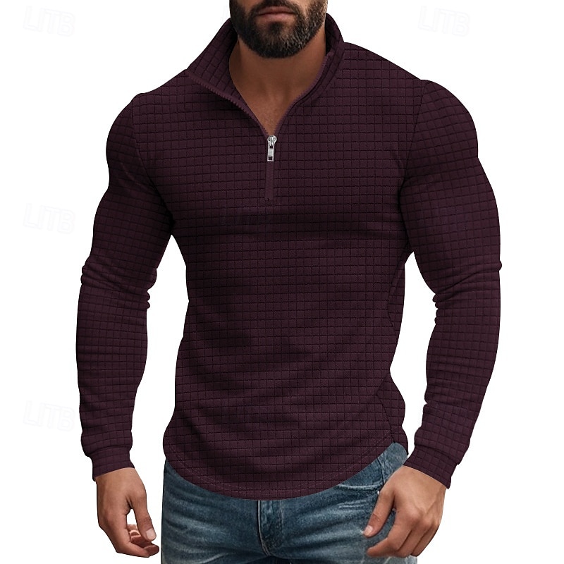 Homme Sweat-shirt Sweat-shirt quart de fermeture éclair Noir Blanche Vin Vert Véronèse Kaki Demi-zip Uni Texturé Sport & Loisir Quotidien Fête Polyester Streetwear Basique Occasionnel Printemps de 2025 ? $21.99 –P18