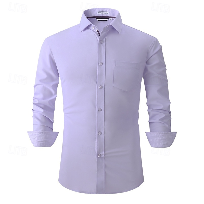 Herren Hemd Oberhemd Knopfhemd Glatt Hochzeit Party Schwarz Weiß Rosa Wein Langarm Kargen Frühling & Herbst Bekleidung 2025 - $26.99 –P5