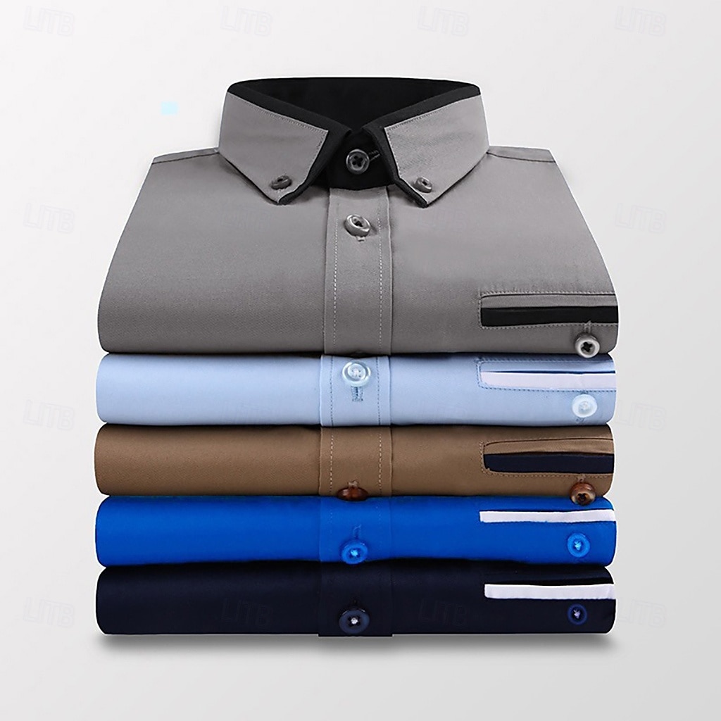 Homens Saia camisa de botão camisa de colarinho Camisa não de ferro Tecido Casamento Trabalho Azul Claro Branco Rosa Azul Marinha Manga Longa Colarinho Todas as Estações Roupa de 2026 por $26.99 –P4