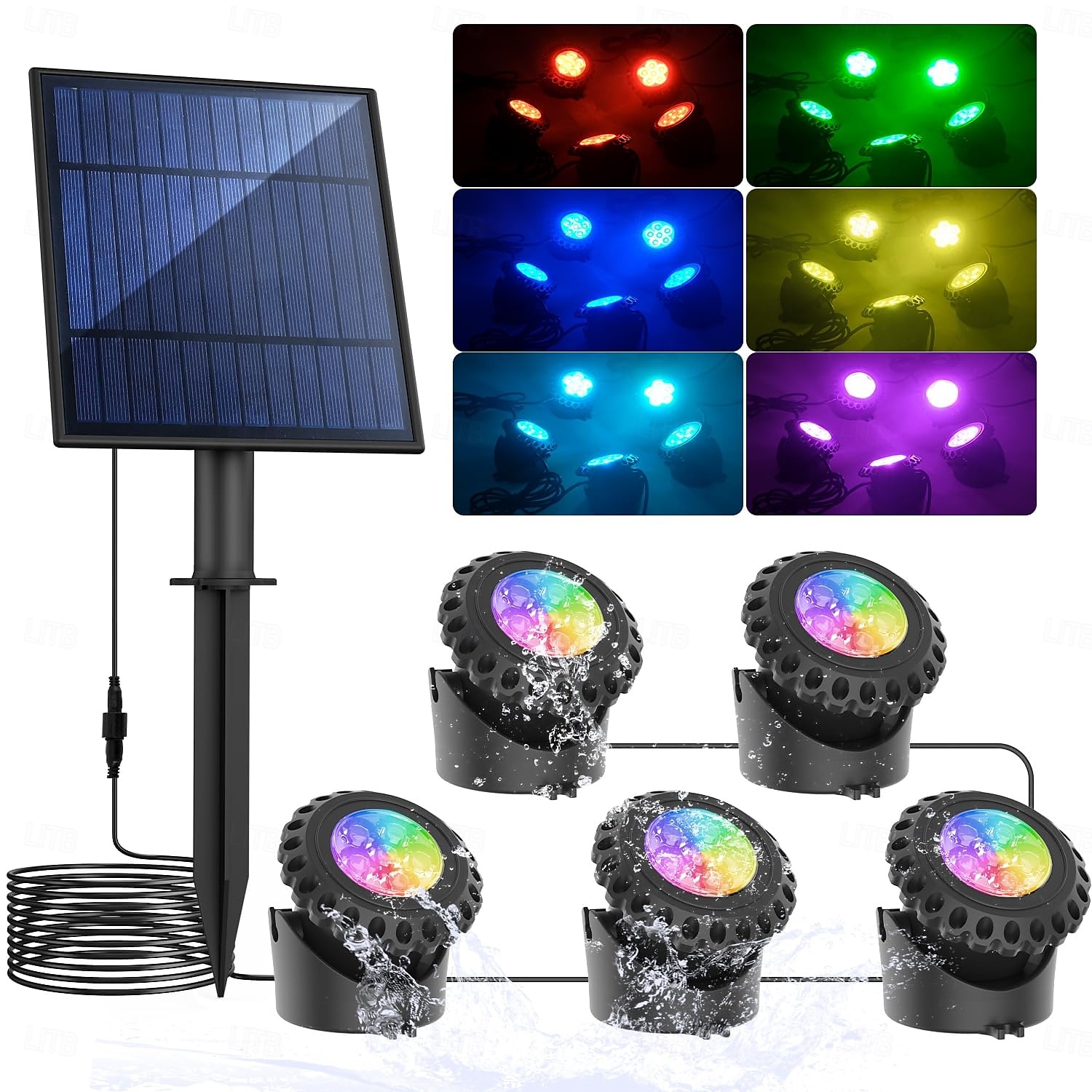 Solarbetriebenes wasserdichtes Poollicht – 5 Köpfe, 6 LED-Perlen, Unterwasserbeleuchtung für Teiche und Aquarien, energiesparend für Außenwege, Gartenterrassen und Pools, 1 Stück 2025 - $97.99 –P1