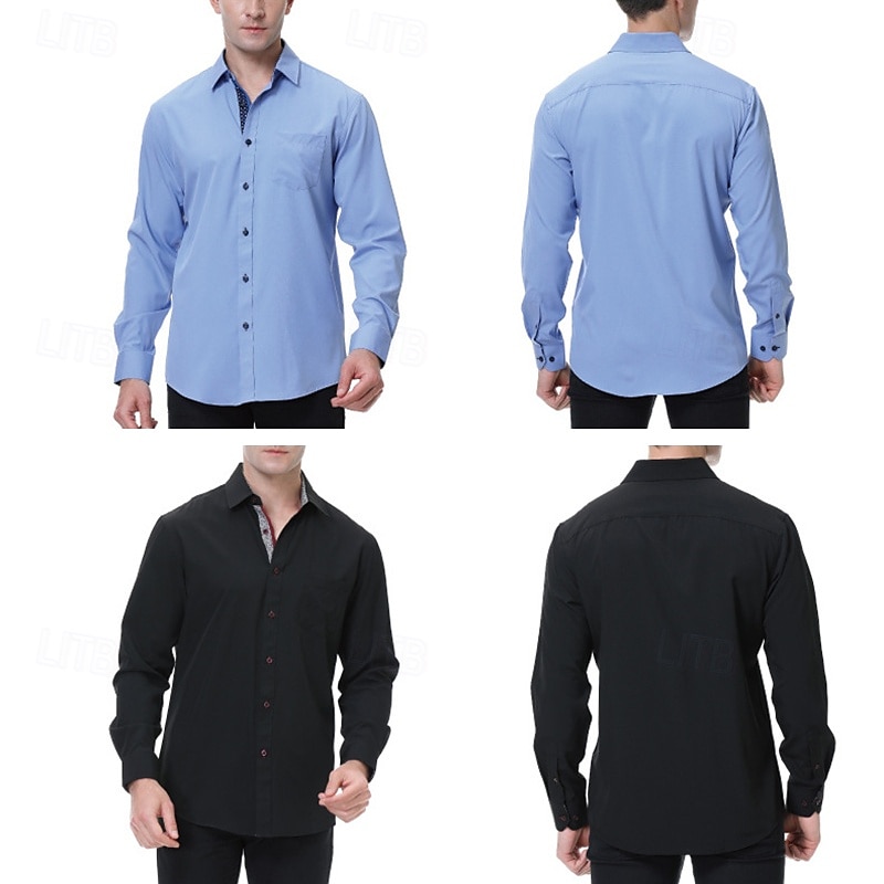 Herren Hemd Oberhemd Knopfhemd Glatt Hochzeit Party Schwarz Weiß Rosa Wein Langarm Kargen Frühling & Herbst Bekleidung 2025 - $26.99 –P12