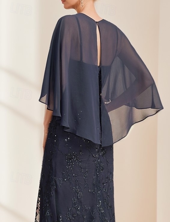 robe trapèze robe mère de la mariée élégante scintillante&amp;Robe longue en mousseline de soie à col en V et manches courtes avec paillettes en dentelle 2025 de 2025 ? $204.99 –P3