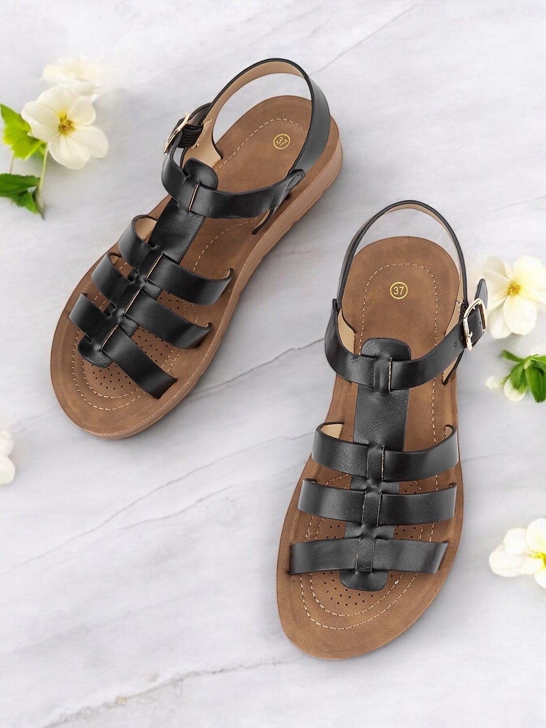 bekväma svarta gladiatorsandaler för kvinnor perfekta för strandsemester och fritidskläder 2025 - $26.99 –P1