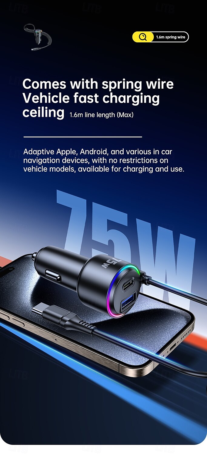 2 Usb A/C Port 1 Type C Cable Car Charger 45W Type C Fast Charging And Usb Car Charger 2025 - $31.99 –P1