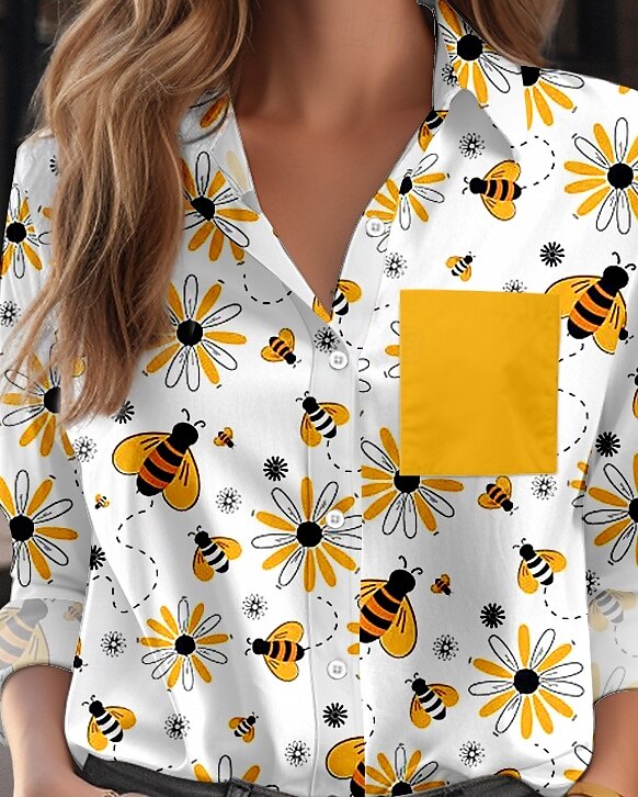 Women's Shirt Bee Modern Casual Long Sleeve Shirt Collar Regular Tops Work Daily Buttons Print Yellow Spring Fall 2025 - $32.99 –P3