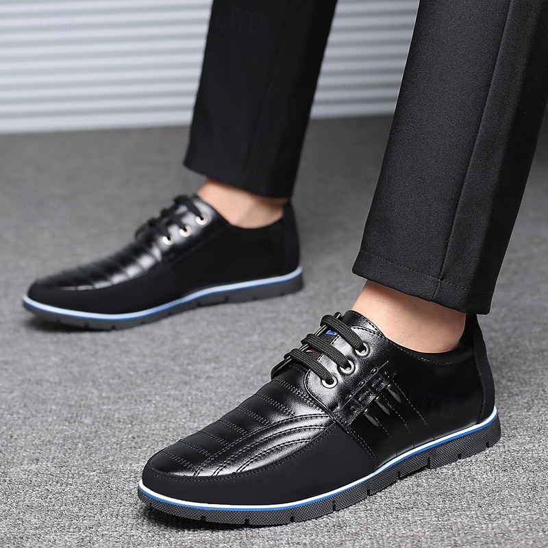 Freizeit-Schnürschuhe aus Kunstleder für Herren – stylische blaue und schwarze Low-Top-Sneaker mit rutschfester Sohle für den Alltag und halbformelle Anlässe 2025 - $46.99 –P7