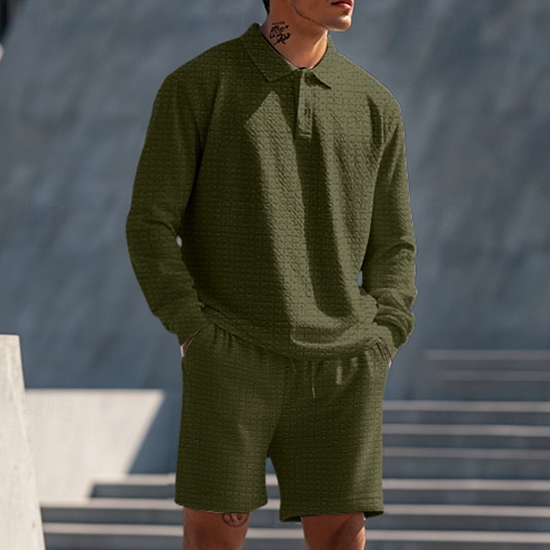 Herren Zweiteilig Poloshirts Reißverschluss-Polo Polo-Set Langarm Kurze Hose Polokragen Halber Reißverschluss Sommer Frühling Herbst Farbblock Klassisch Gymnastik Lässig 2 teilig Urlaub 2025 - $40.99 –P8