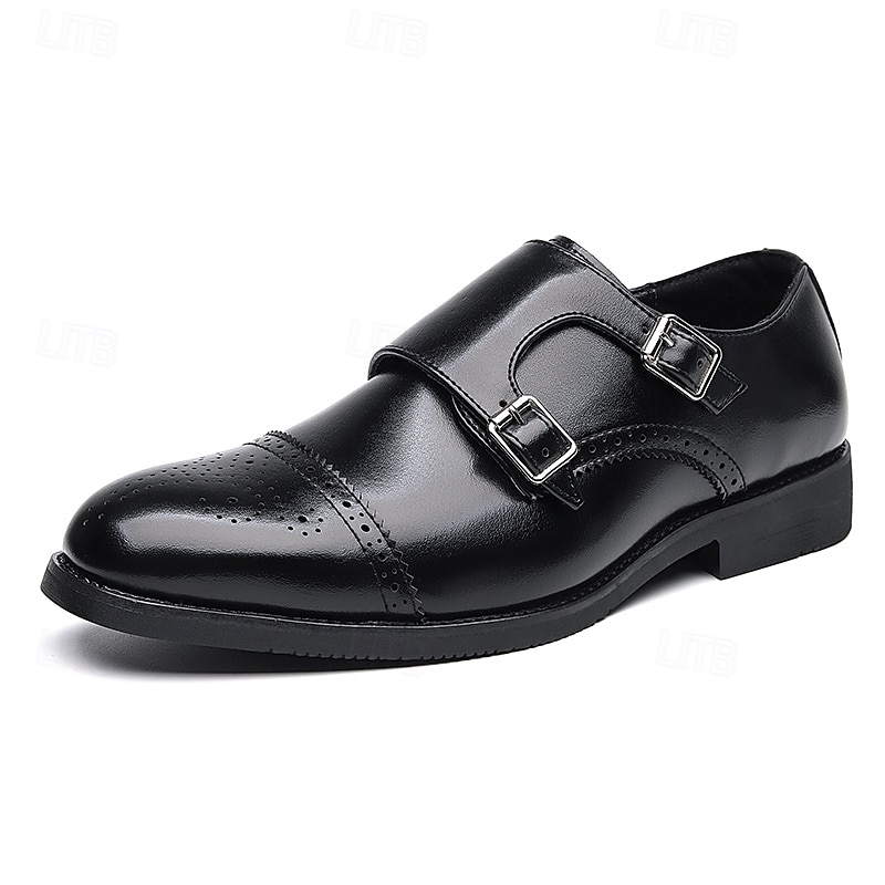 Men's Brown Faux Leather Double Monk Strap Dress Shoes with Brogue Detailing, Classic Style for Wedding, Formal and Business Wear 2025 - $54.99 –P6