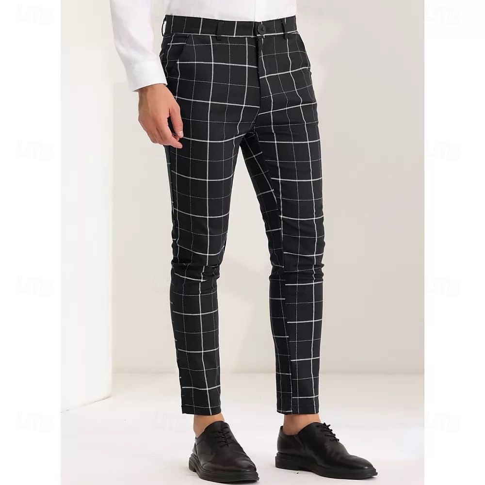 Men's Geometric Plaid Dress Pants Mid Waist Casual Outdoor Vacation Home Zipper Pocket Summer Spring Fall 3D Print Black Red Orange 2025 - $29.99 –P5