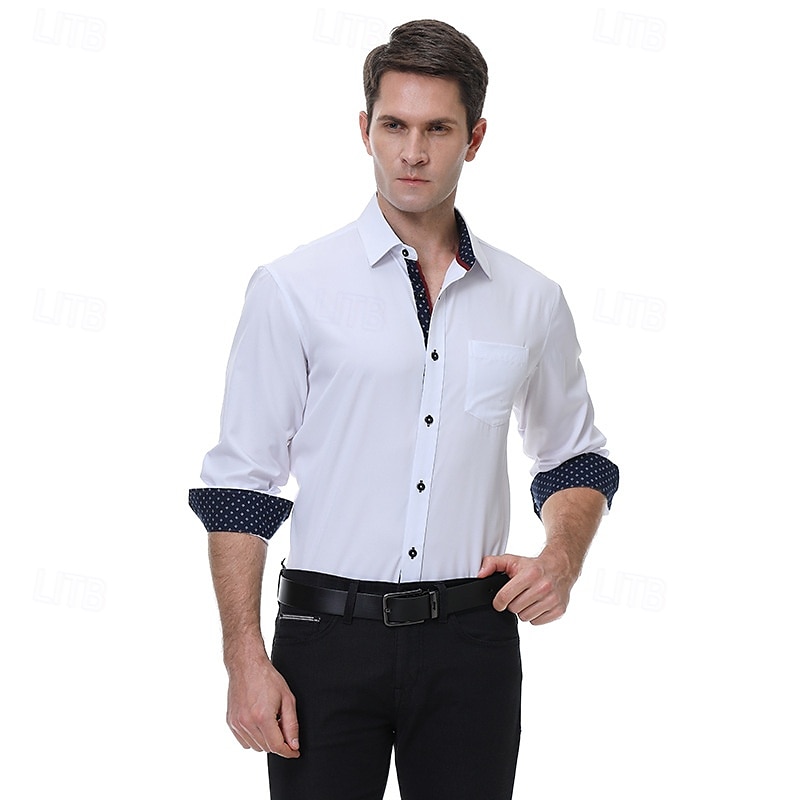 Per uomo Camicie Camicia con bottoni Color Block Matrimonio Esterno Nero Bianco Vino Blu marino scuro Manica lunga Colletto alla francese Estate Primavera Abbigliamento del 2025 a $25.99 –P6