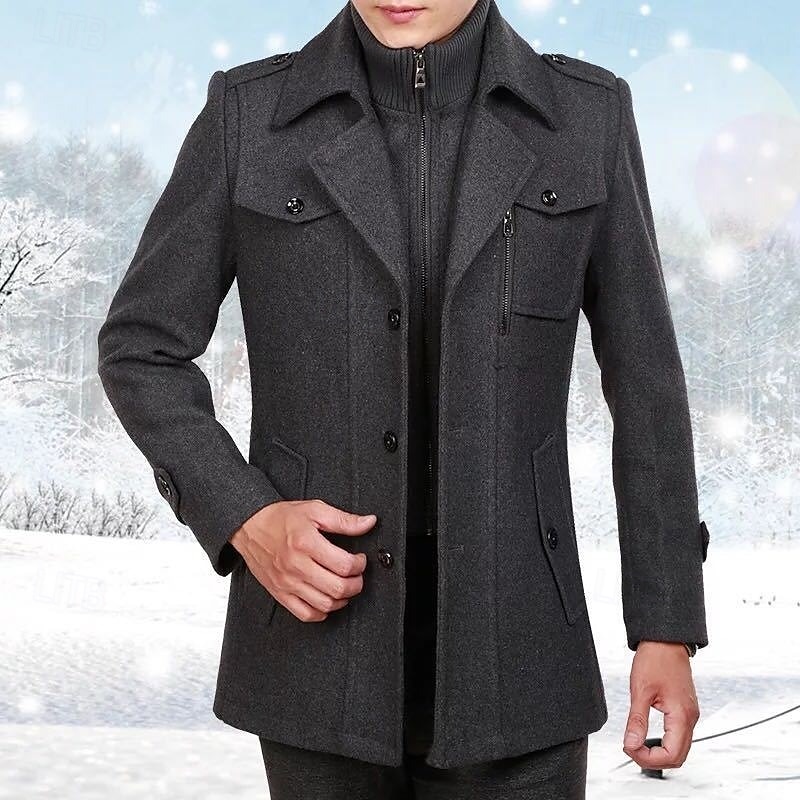 Hombre Abrigo de invierno Abrigo de lana Sobretodo Abrigo corto Exterior Trabajo Otoño invierno Lana Resistente al Viento Templado Ropa de calle Ropa Brasieres Esencial Color sólido Cuello enrollado 2025 - $88.99 –P8