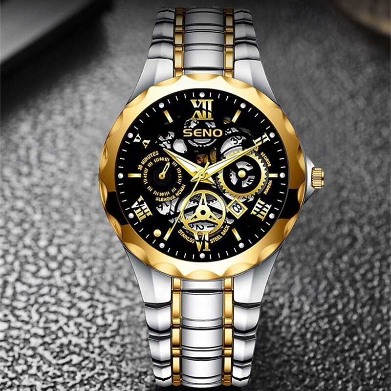 Nou din oțel inoxidabil cu ceas de afaceri pentru bărbați scheletat quartz de modă tendință rezistent la apă cu calendar luminos simplu timp liber ceas pentru bărbați de sport 2025 - $23.99 –P3