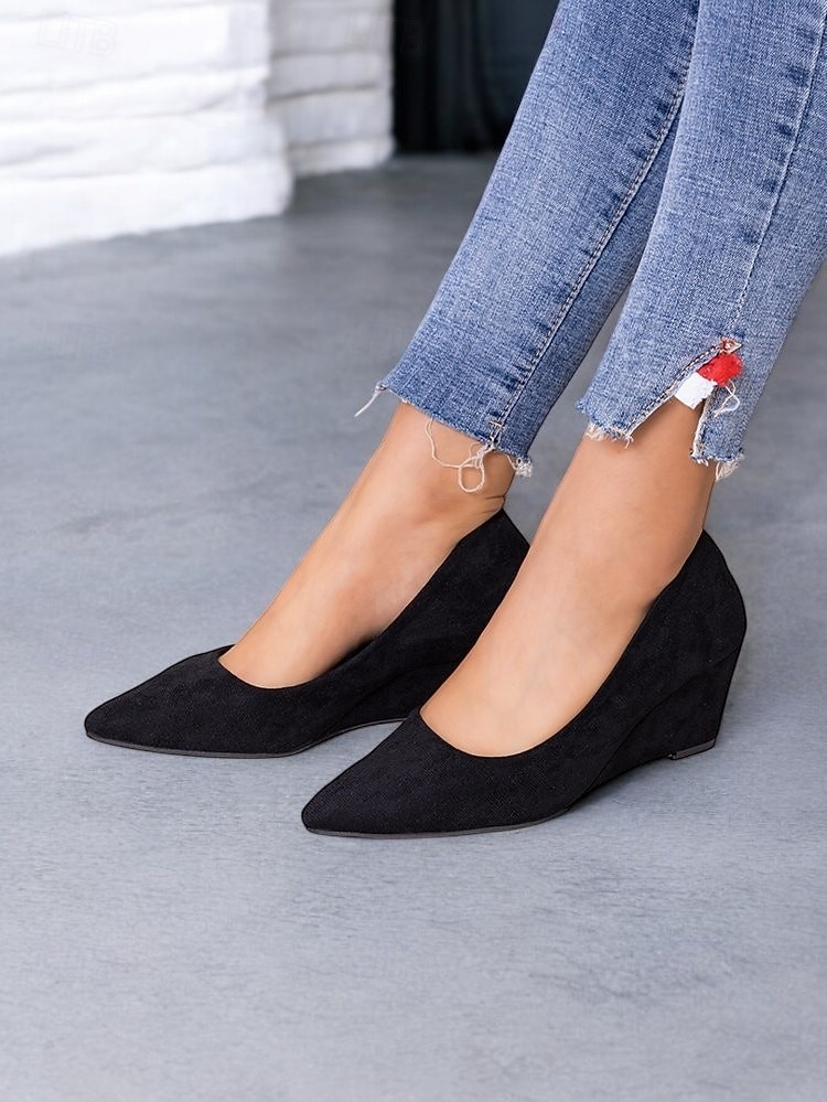 escarpins compensés à bout pointu en faux suède noir pour femmes - chaussures élégantes et confortables pour le bureau et les événements formels de 2025 ? €28.1 –P3