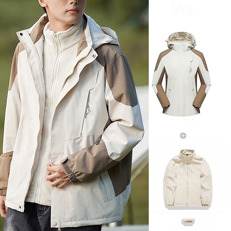 Herren Soft Shell Jacke Wanderjacke Winter Draussen Patchwork warm Fleece-Futter Windundurchlässig Wasserdicht 3-in-1-Jacke Winterjacken Windbreaker-Jacke Reisen Dunkelgrau Schwarz Elfenbein Gelb Rot 2025 - $84.99 –P13