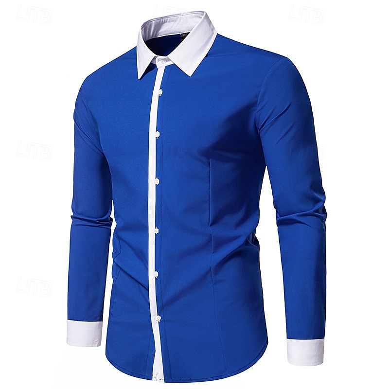 Herren Hemd Oberhemd Knopfhemd Farbblock Hochzeit Party Schwarz Weiß Marineblau Blau Langarm Kargen Frühling & Herbst Bekleidung 2025 - $28.99 –P11