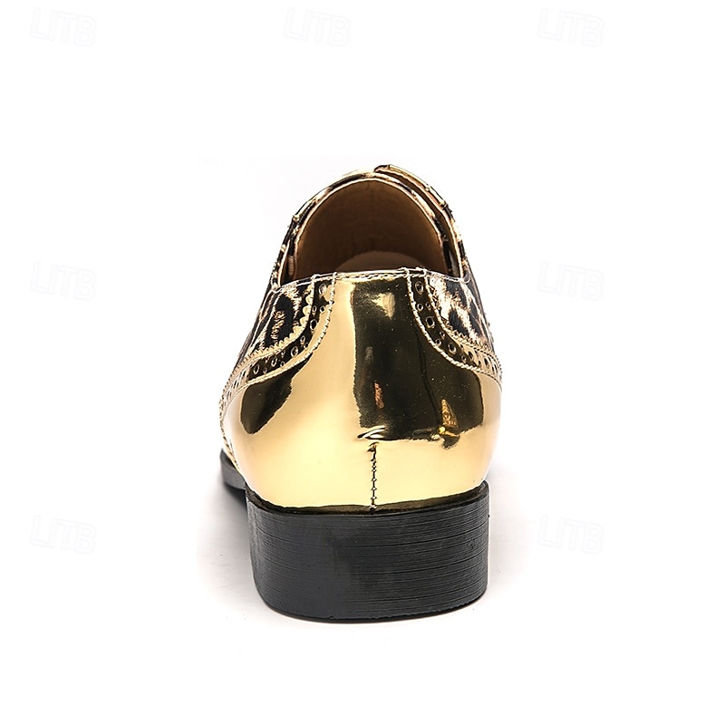 scarpe oxford da uomo con stampa leopardata dorata – design audace in vernice con dettagli brogue per feste e spettacoli teatrali del 2025 a $54.99 –P6