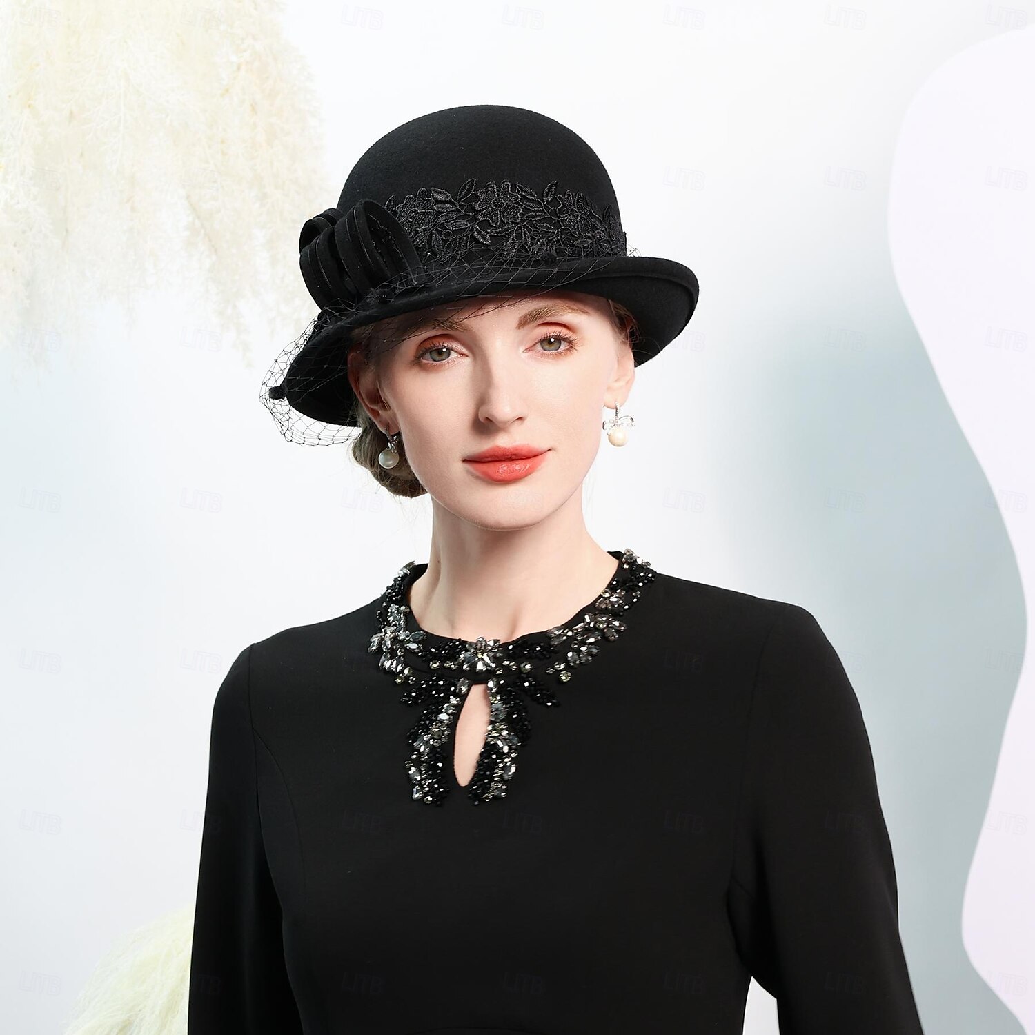 kalapok 100% gyapjú tányér / cloche kalap vödör sapka cilinder tea party elegáns esküvő csipke szalagokkal fejdísz fejfedő 2025 - $43.99 –P11