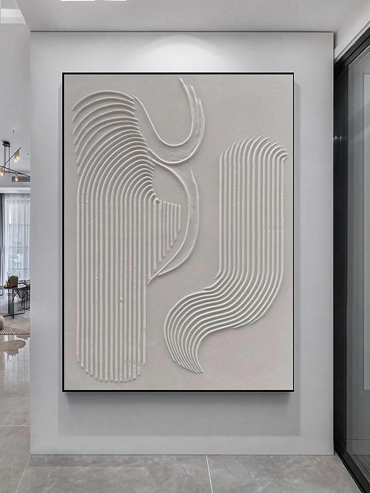 Hand painted White Minimalist Wall Art  Plaster Art  Matte Textured Wall Art Home Wall Art  Structure Abstract Painting  3D Art Home Decoration Frame Ready To Hang Or No Frame 2025 - $141.99 –P2