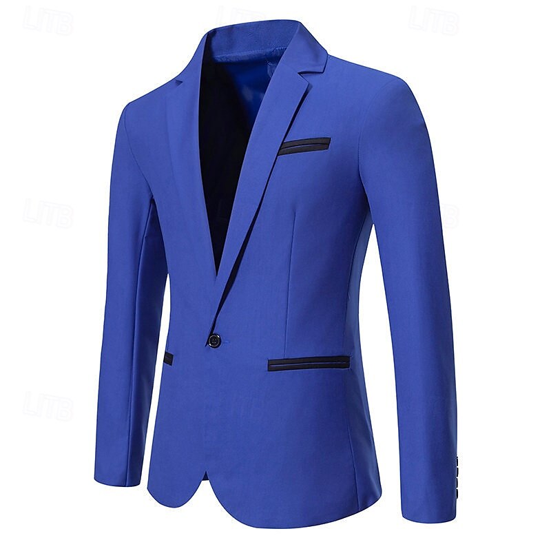 Herren Blazer Sakko Geschäft Cocktailparty Hochzeitsfeier Modisch Brautkleider schlicht Frühling & Herbst Baumwollmischung Farbblock Patchwork Knopf Komfortabel Einreihiger Verschluss Blazer Schwarz 2025 - $44.99 –P12