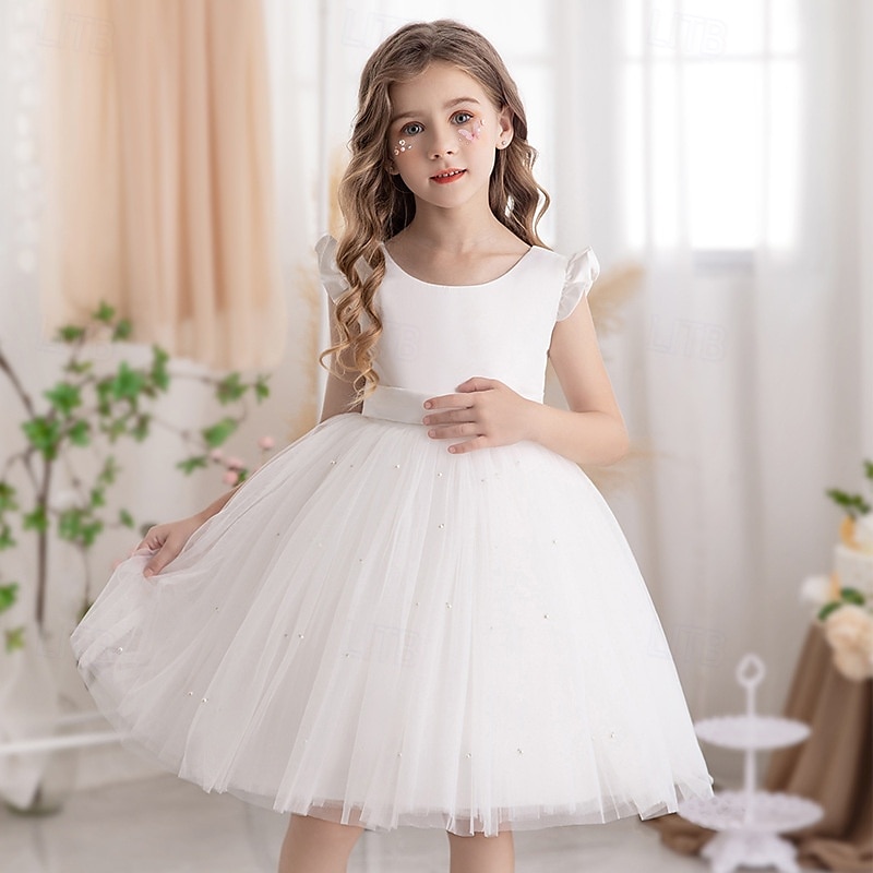 Bloemenmeisjesjurk kinderen Voor meisjes Prinses jurk Prestatie Bruiloft Feest Elegant Mooi Netstof Effen Kleur Mouwloos Strakke ronde hals Lichtgeel Licht Roze 4 jaar + 2025 - $30.99 –P1