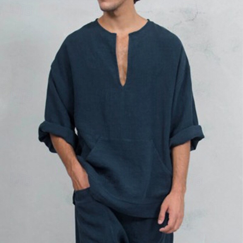 Bărbați Tee Top Tricou din in Manșon Lung Mânecă scurtă În V Vară Primăvară Simplu Modă Designer De Bază Moale Casual Vacanță Stradă Roz Top tricou pentru bărbați 2026 - $21.99 –P6