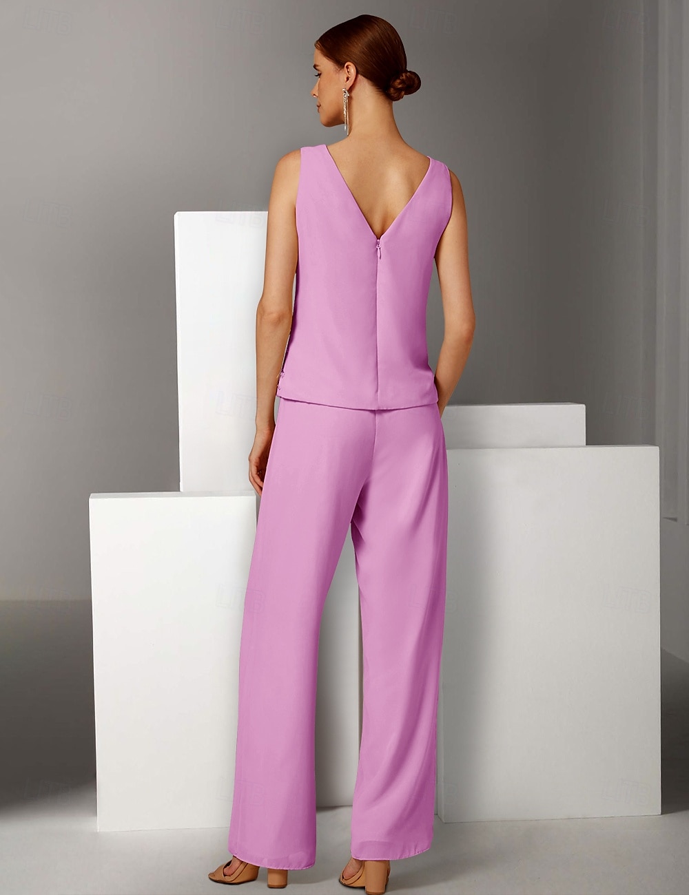 Felső  oszlop 3 darabos nadrág öltöny tengerparti esküvő anyja a menyasszonynak elegáns vintage ékszer nyakpadlós hosszú ujjú chiffon 3/4 ujjú tollas gyöngyökkel 2025 - $201.99 –P3