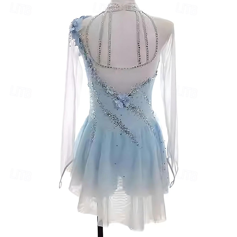 Figure Skating Dress Women's Girls' Ice Skating Dress Sky Blue High Elasticity Training Competition Skating Wear Classic Crystal / Rhinestone Long Sleeve Ice Skating Figure Skating 2026 - $191.99 –P2