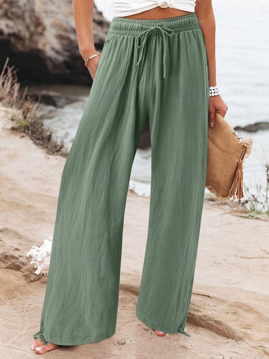 Per donna Gamba larga Chinos Moda Streetwear Lunghezza intera Vita Alta Semplice Tasca Fascia Elastica Comodo Morbido Confortevole Micro-elastico All'aperto Streetwear Nero Verde Albicocca Estate del 2025 a $22.99 –P1