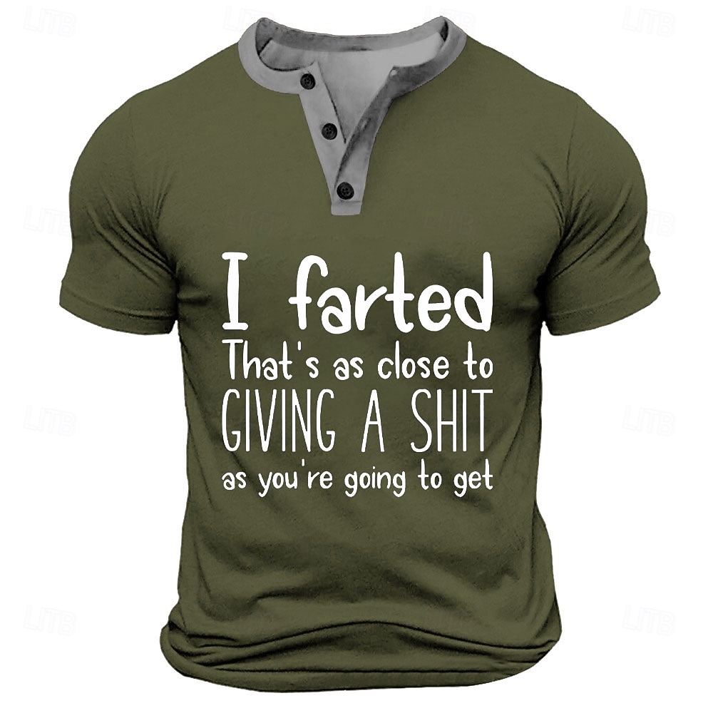 Herren Text Lustig T Shirt Henley Shirt Kurzarm Designer Retro