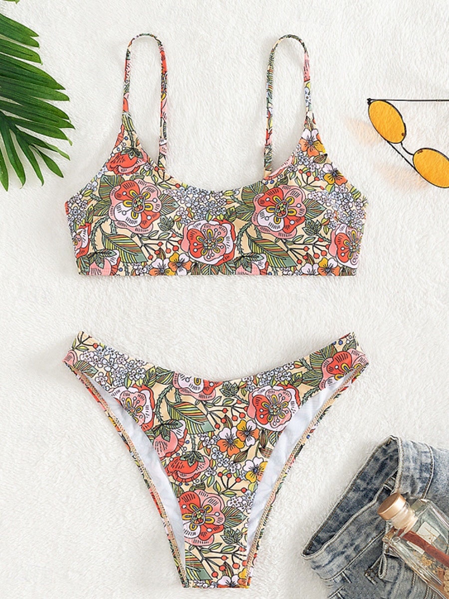 Női Fürdőruha Bikini 2 darab Merész Fürdőruha Nyitott hátú Vékony Szabadság Strandruházat Virágos Kerek Ujjatlan Fürdőruhák 2025 - $25.99 –P6